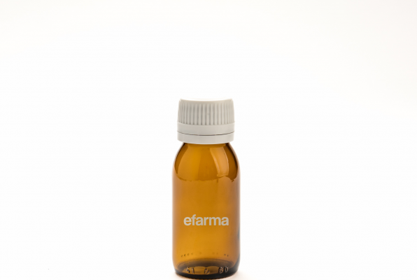 Frasco de vidrio 60ml con rosca pilfer 28 color ámbar